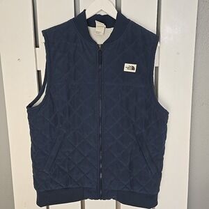 North Face Men's Cuchillo Sherpa Lined Quilted Vest Size L Blue Outdoors